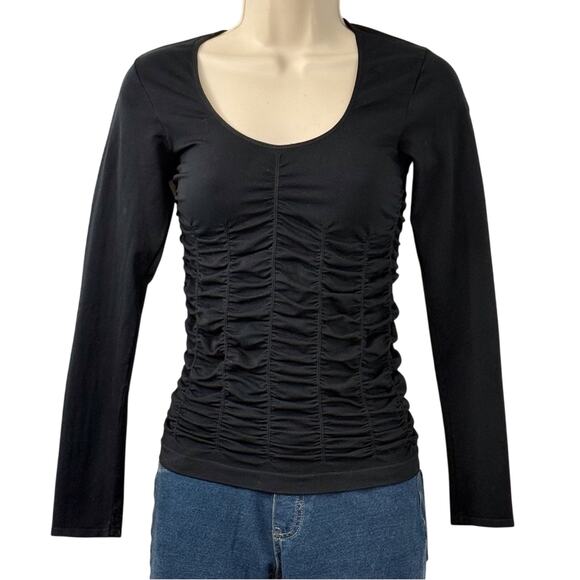 Last Tango Black Fitted Top Stretchy Ruched Detail No Seams Long Sleeve - Picture 5 of 16